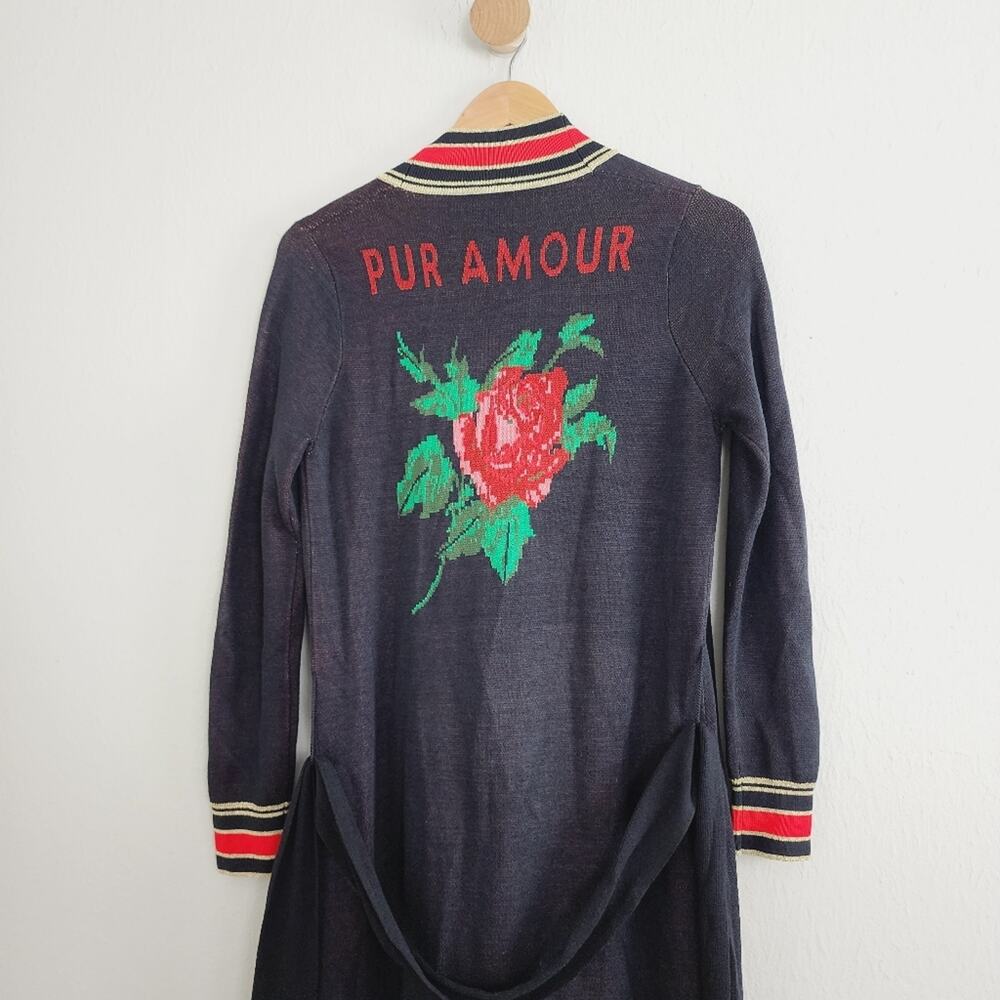 L'Agence Cleo Pur Amour Rose Intarsia Knit Belted Maxi Duster Cardigan XS NWT - Picture 10 of 12